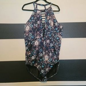 Lane Bryant Swim By Cacique Blue Floral Lattice One Piece Swimsuit Size 28